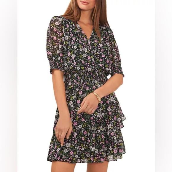 Vince Camuto Floral Smocked dress black - XXS - Picture 1 of 13